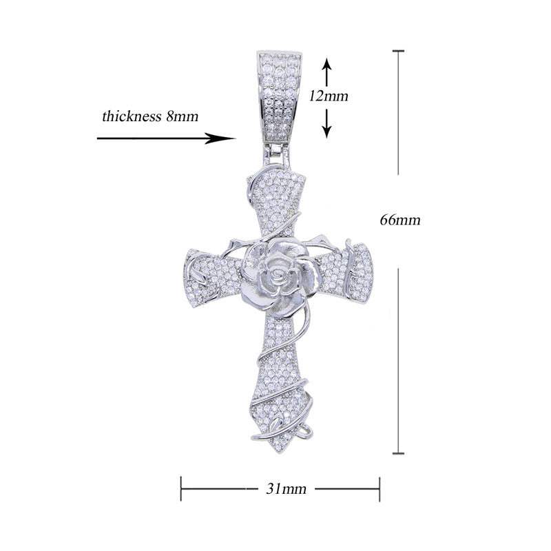 Wholesale Cross Personality Creative Rose Hip-Hop Necklace